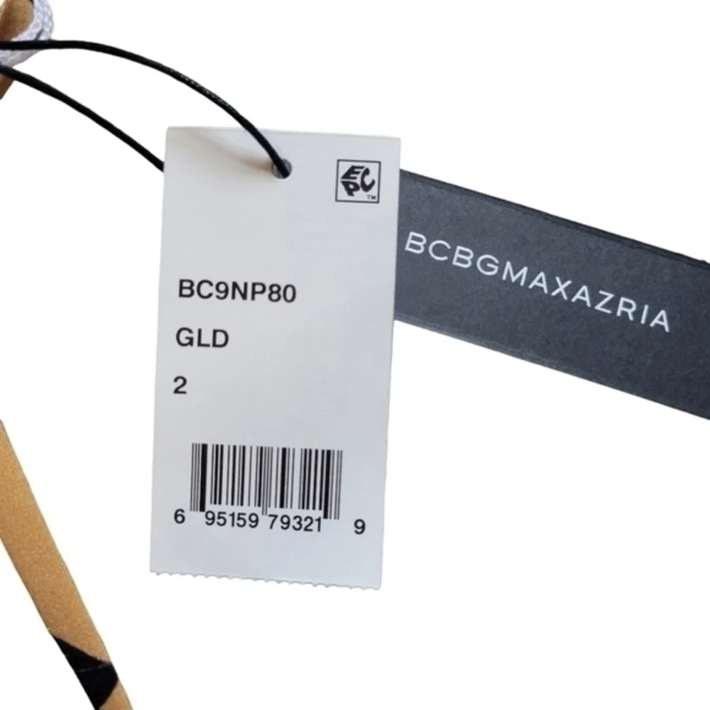 BCBG‎ MAXAZRIA Bikini Bra Top Size 2 Gold Strappy Halter Tri Tie Floral Swimsuit